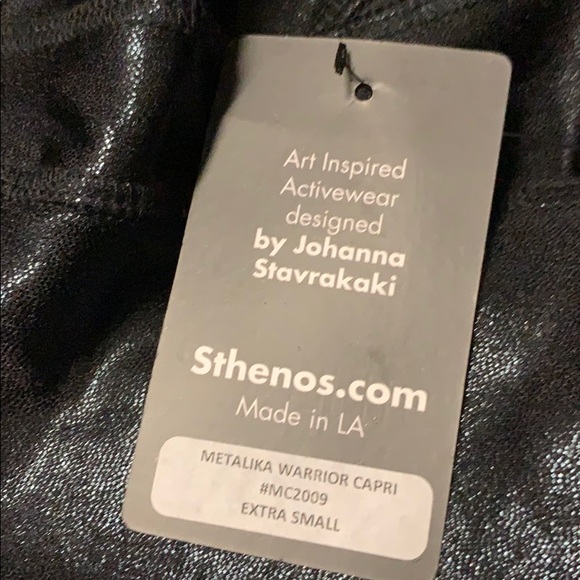 Sthenos Metalika Warrior Capri Activewear Pants Mesh Cutouts Black Size XS - Picture 10 of 12